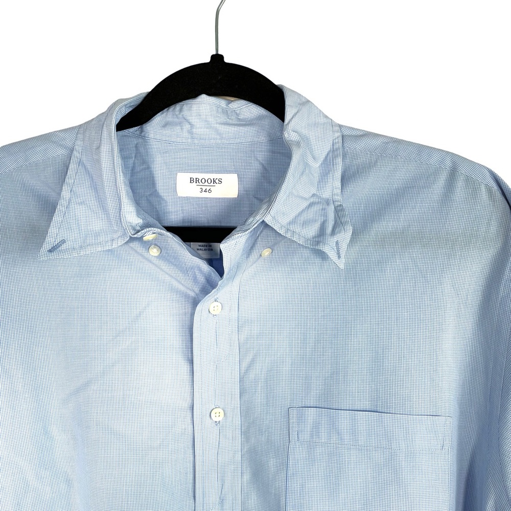 Brooks 346 Light Blue Tiny Checker Button Down Sh… - image 4